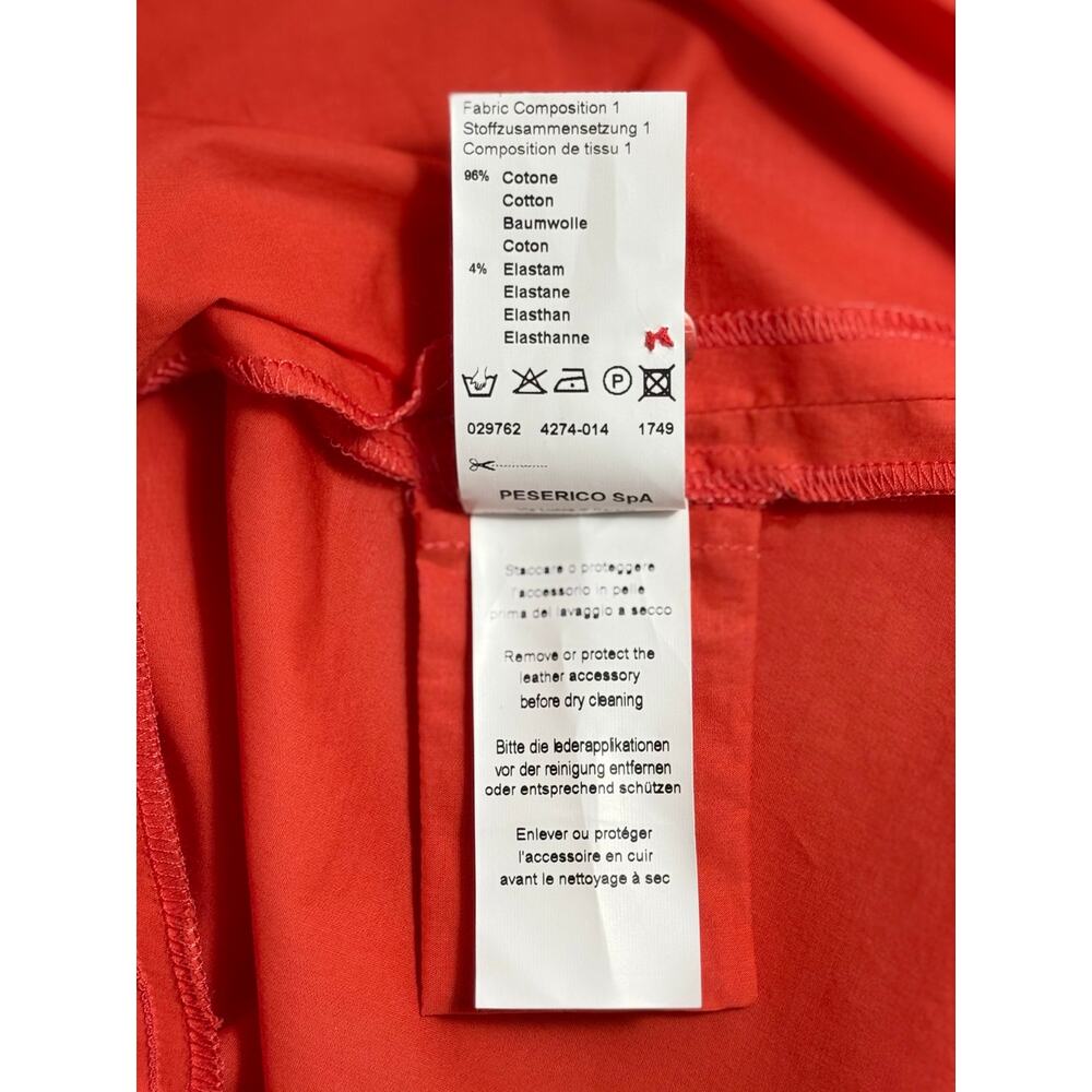 PESERICO Red Orange Shirt Dress Made in Italy Cotton Stretch Pocket IT 46 US 10 - Picture 10 of 13
